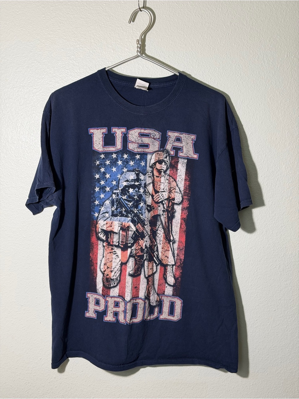 USA PROUD Blue T-shirt Men's Size XL ARMED FORCES MILITARY Tee